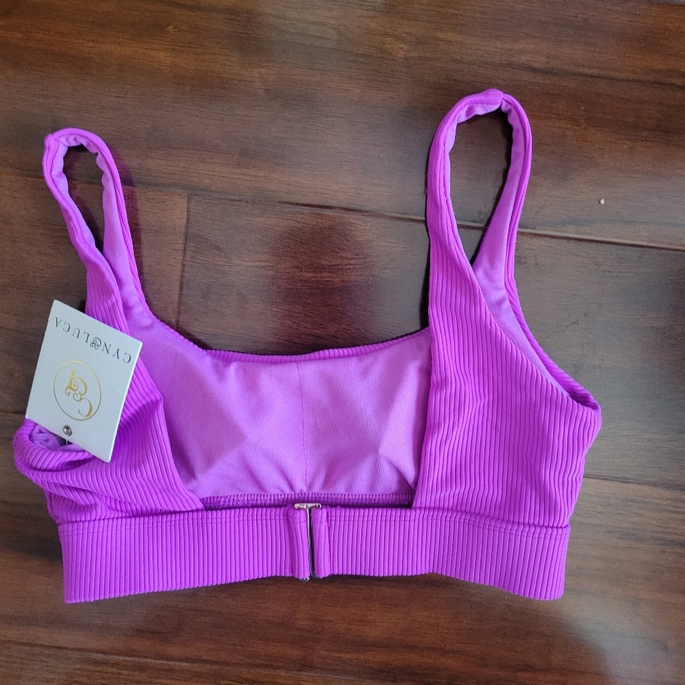 NWT Cyn & Luca Ribbed Scoop Neck Bikini Top - Violet Purple Size S - Picture 4 of 5